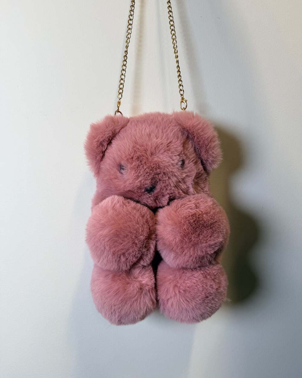 Pink Fluffy Bear Crossbody Purse